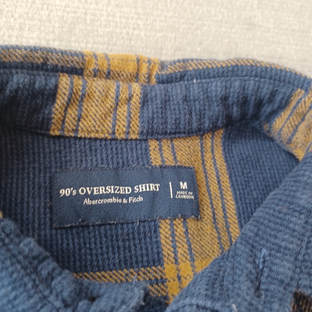 Abercrombie & Fitch 90's Oversized Shirt Mens M Blue Brown Plaid Flannel Thick - Picture 3 of 7